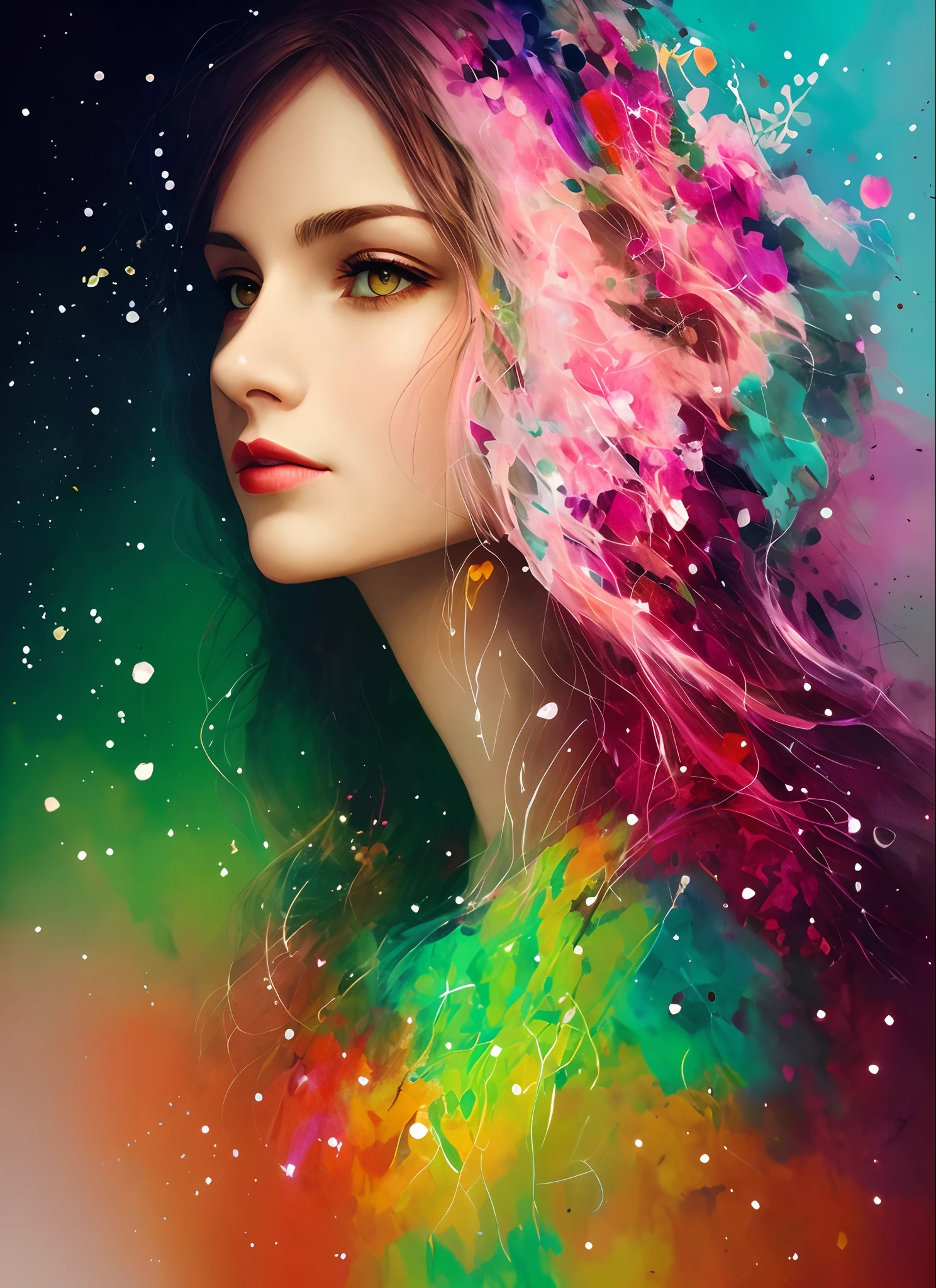 woman with agnes cecile, glowing design, pastel colors, ink drops, autumn lights