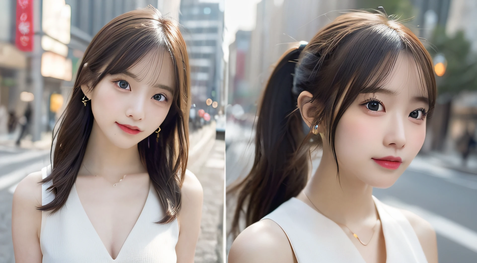 (Stand on a well-lit street),(streetlights),(low-key lighting),Random posture, (extremely delicate and beautiful work), (masterpiece)、(girl wearing school uniform), highDetails, Warped ponytail, Charming look, Beautiful and clear eyes, Blue Pupils, delicate necklaces, Delicate earrings, Fairy ears, Simple blurred background, Super Detailed Description, Beautiful fece, Charming, Ultra-definition painting, delicated face, Delicate figures, thin clavicle, Beautiful lips, Beautiful breasts, Soft back view, mix4,(8K, Raw photography, Top image quality, masutepiece:1.2), (Realistic, Realistic:1.37),1人,cute little,A city scape, Professional Writing、Photon mapping、Radio City、physically-based renderingt、