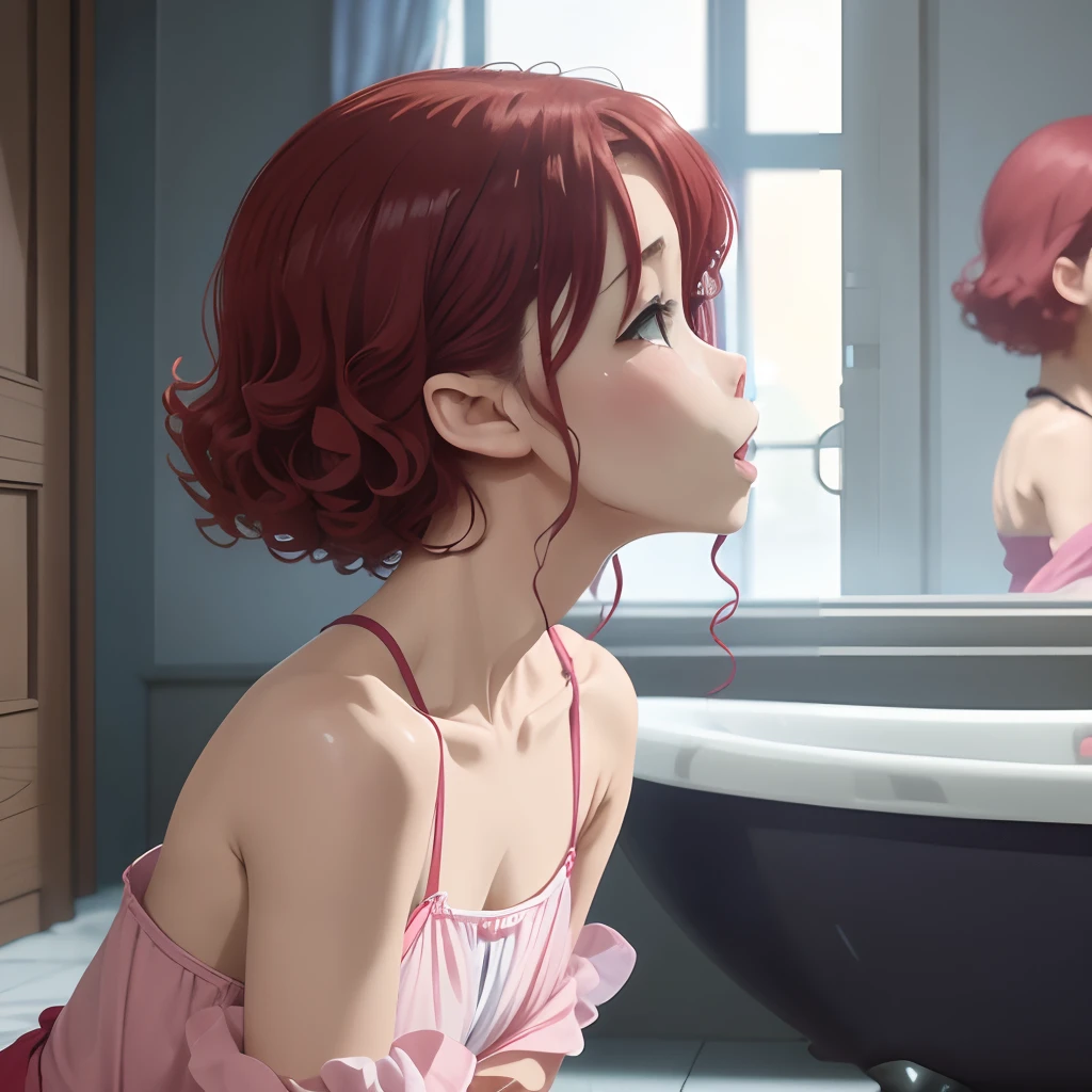(girl1、Red-haired、Curly hair long、small tits、flat chest) 、(Girl 2、Short black hair、bobhair、Colossal tits)、high-level image quality、complex buildings、Shoulders exposed、japanes、A smile、Girl Being Touched、Girl touching the body、Rubbed、lesbian、homoerotic、Touch、s ass、Odious、Large bath、lesbian、hug、Deep kissing、slender、A slender、tiny chest、flat chest、Open your mouth wide to the maximum、on the beds