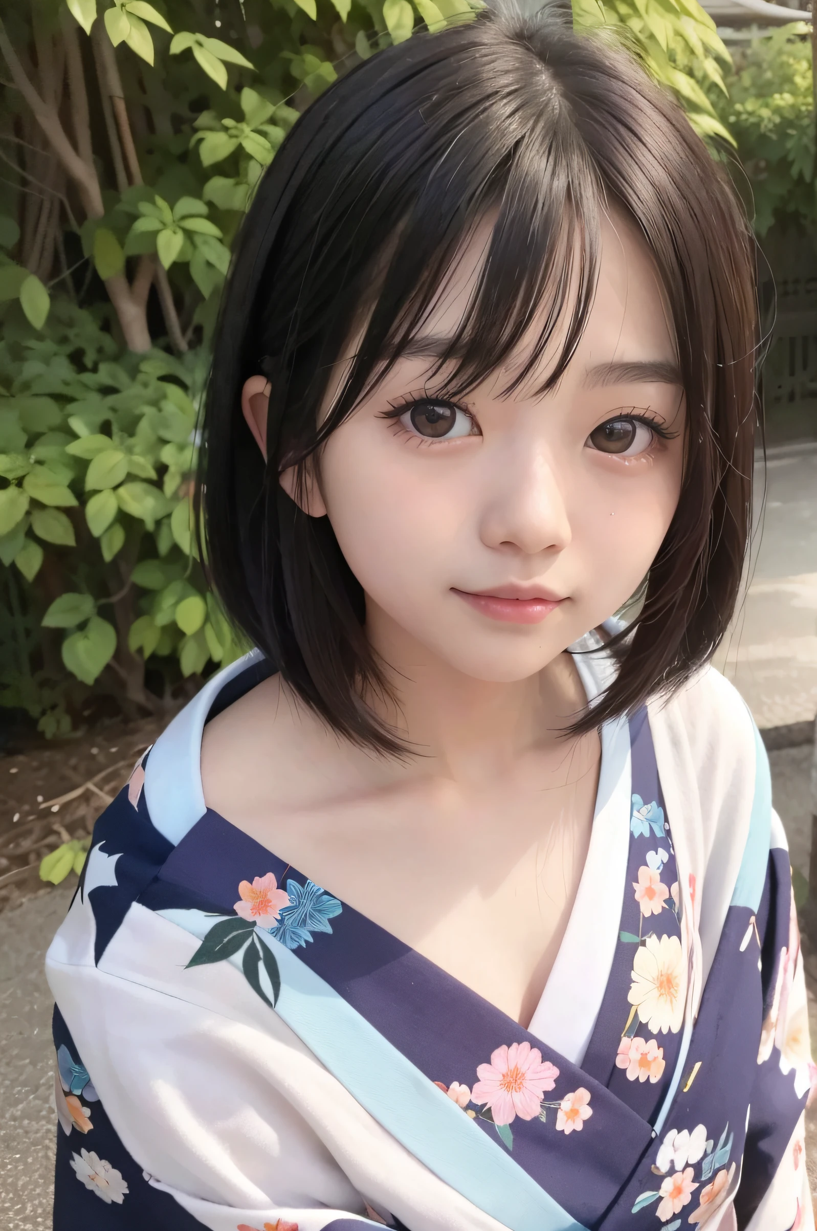 There is a woman in a colorful dress posing for a photo, de uma jovem japonesa, Rosto bonito das meninas japonesas, Ayaka, com bonito - fino - rosto, menina bonito-fino-cara, friendly seductive smile, young cute wan asian face, sorriso bonito e sedutor, japanese facial features, de uma jovem beleza japonesa, com cabelos curtos, Chiho