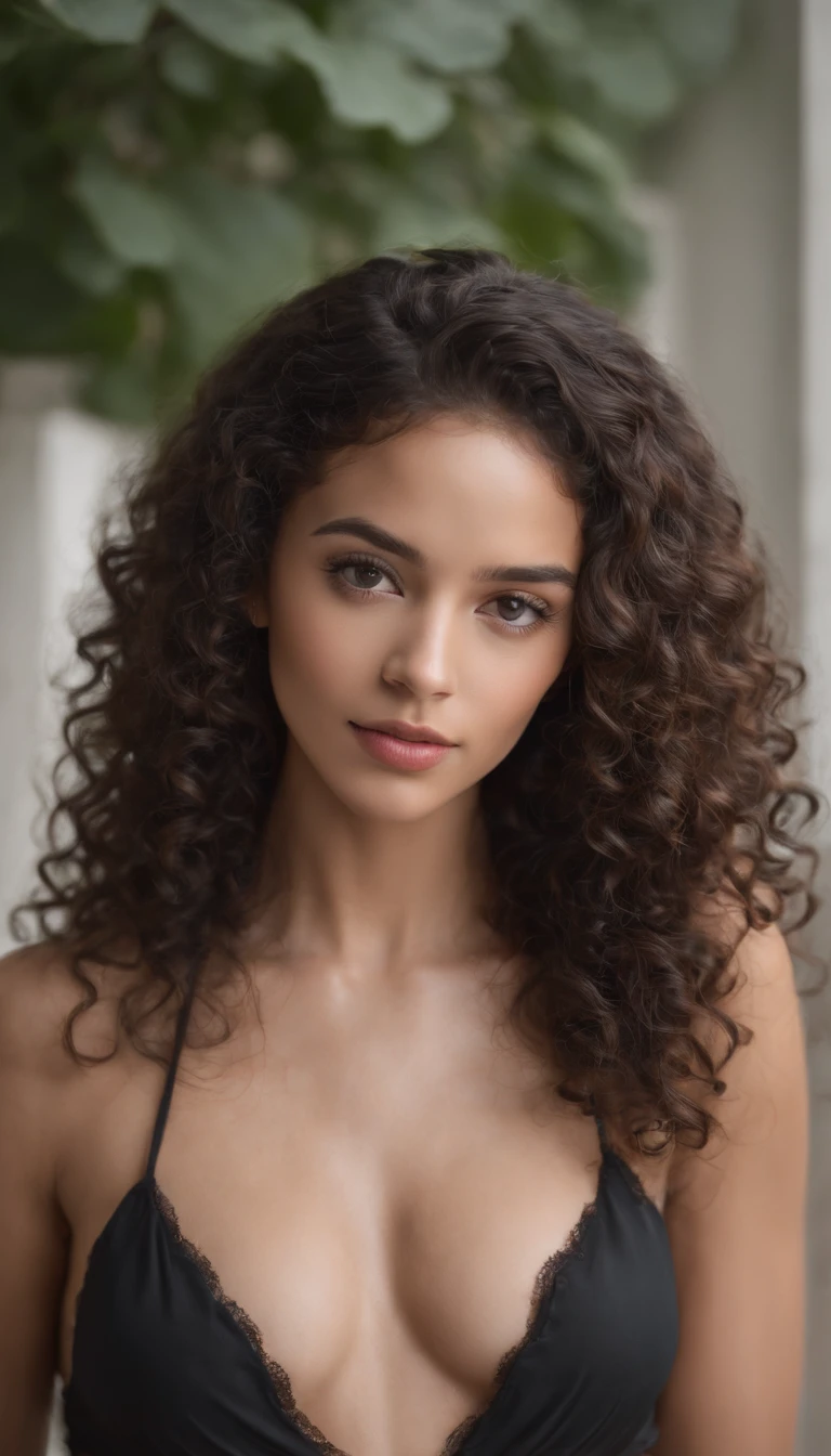 A beautiful and amazing black Brazilian woman，Portrait du haut du corps，Boucles gratuites, black curly hair, (Sombre, Courte, curly hair), Long curly long wild black hair, Multiversales Cheveux, Brazilian, Short, curly black hair, black curly hair, attirer, wavy hair spread out, Boucles baroques, attirer, curly, Helles, curly hair, Cheveux, lockiger Pony full body photo bikini sexy