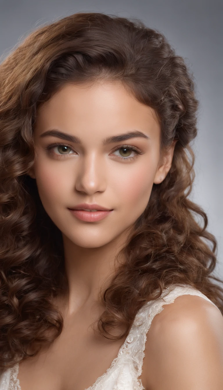 "Ultra-realistic image of a beautiful 21-year-old mixed-race girl,Caramel peel, corps parfait, forte poitrine, nez fin,Taille fine, cheveux marrons, Curly and curly hair karibean , Piercing light green eyes.hyper-realistic，anatomie correcte，Facial features are carefully represented，Boucles gratuites, curly brown hair, (cour, curly brown hair), Long curly wild brown hair, cheveux multiversaux, cour, curly brown hair, curly brown hair, Boucles, wavy hair spread out, Boucles baroques, Boucles, Curly,Texture des cheveux, Curly bang,Photo ID