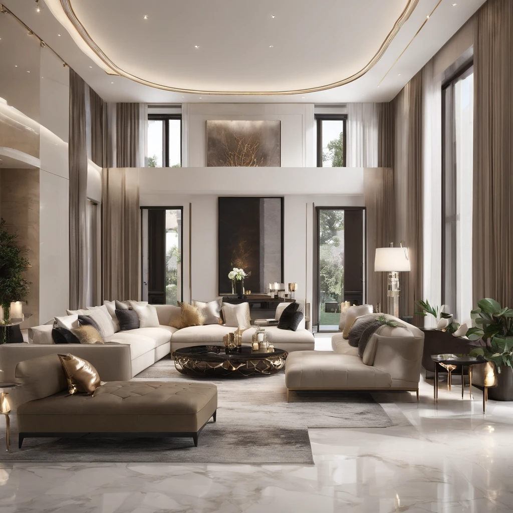 "(best quality,4k,8k,highres,masterpiece:1.2),ultra-detailed,realistic,modern luxury livingroom,contemporary design,sleek furniture,expensive-looking decor,elegant color palette,minimalist,large windows,abundant natural light,high ceiling,spacious,open concept,distinctive lighting fixtures,marble flooring,unique artwork,stylish rugs,comfortable seating,plush cushions,polished surfaces,metallic accents".