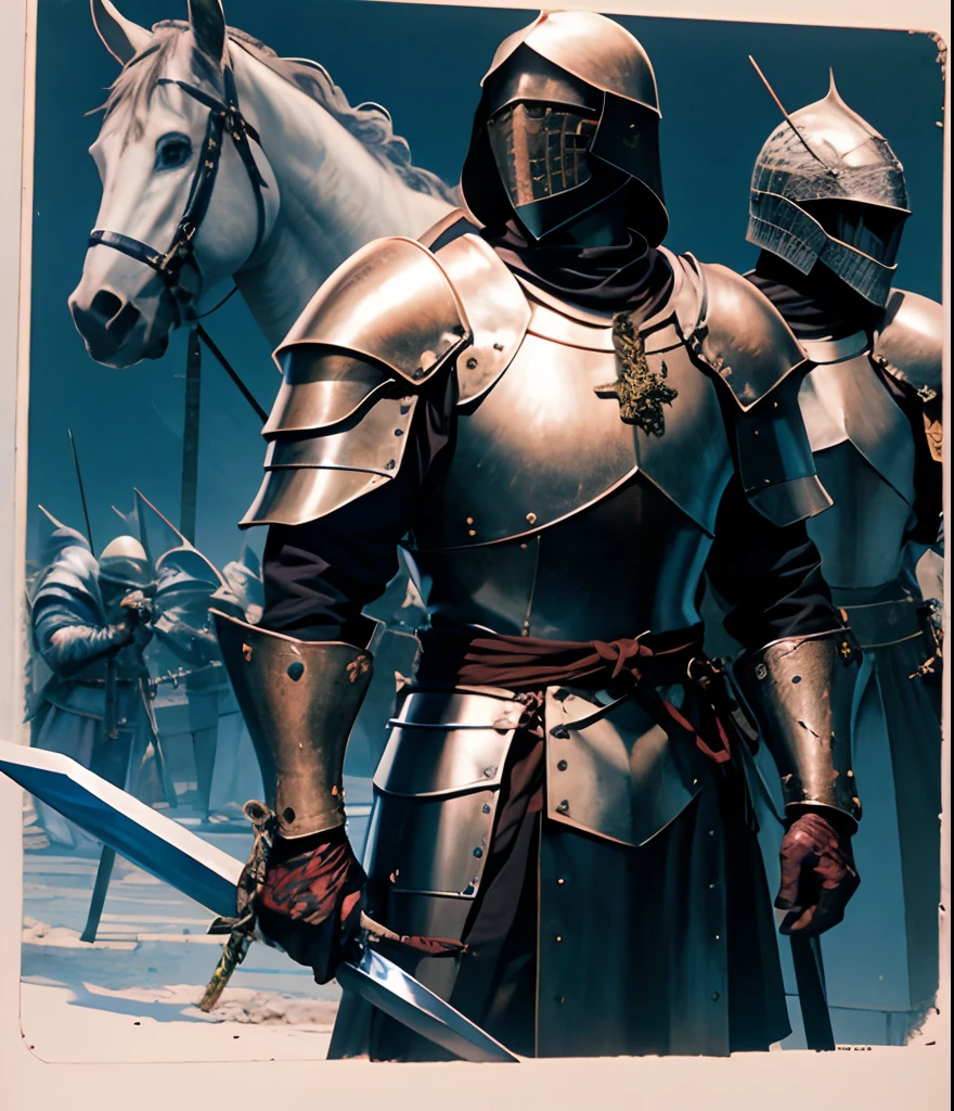 A christian knight in full armor holding a greatsword
