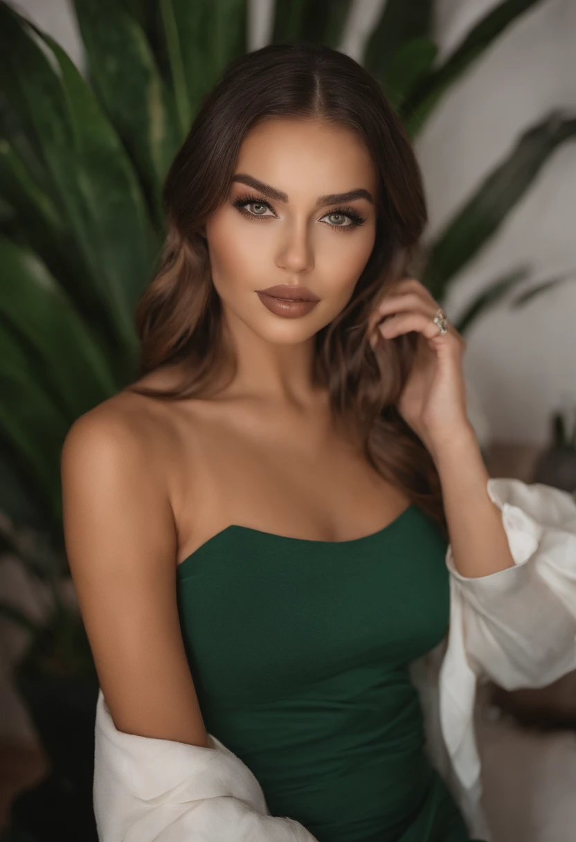 mulher arafed com seios grandes, com olhos verdes, Retrato Sophie Mudd, cabelos castanhos e olhos grandes, selfie de uma jovem mulher, Olhos do quarto, Violeta Myers, sem maquiagem, maquiagem natural, Looking directly at the camera, Rosto com ArtGram, maquiagem sutil, Impressionante tiro de corpo inteiro, olhos verdes penetrantes, beautiful angle, menina boniagem de corpo inteiro, corpo inteiro, Tiro de corpo inteiro, Deusa morena, High detail, pose sexy, boate, partido, fun, sorriso perfeito