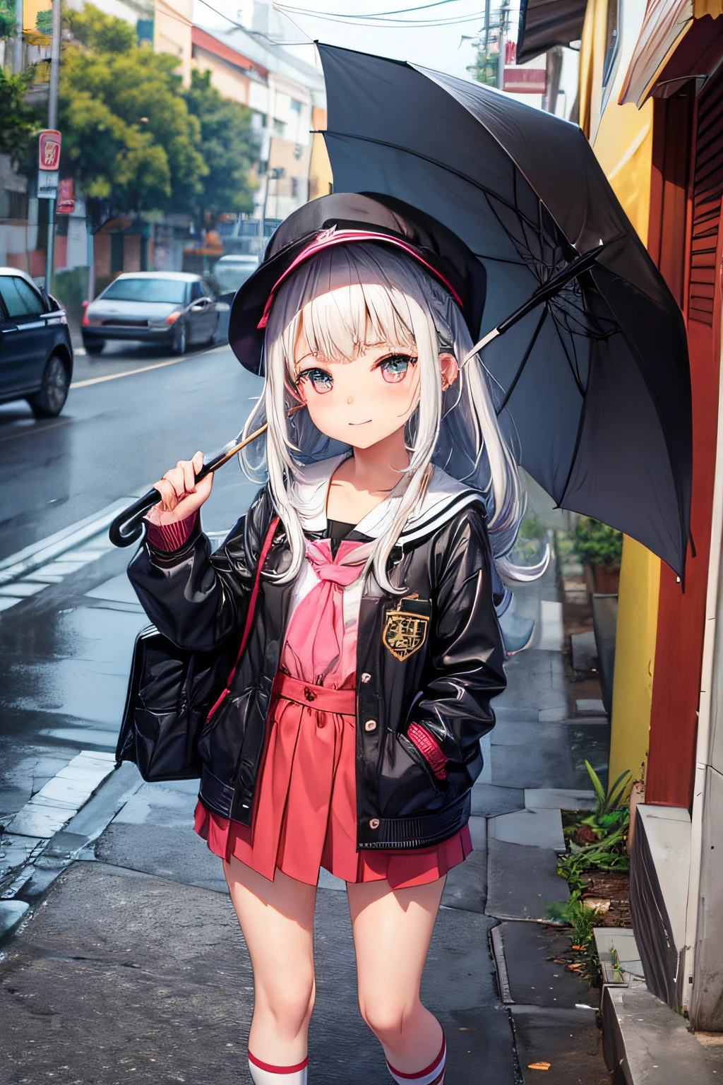 Cute girl with umbrella em um dia chuvoso, dia chuvoso e frio, Garota muito fofa de pele branca e lisa, cabelos pretos, kawaii, cute, garotinha fofa estilo anime, HDR 4K, Maximum quality, garota sexy, garotinha nova, fofa, hapiness, dia chuvoso, chuva, garota na cidade, garota sexy, cabelo preto e longo, uniforme escolar, pouca roupa, sexy, hot, garotinha, litte girl, child