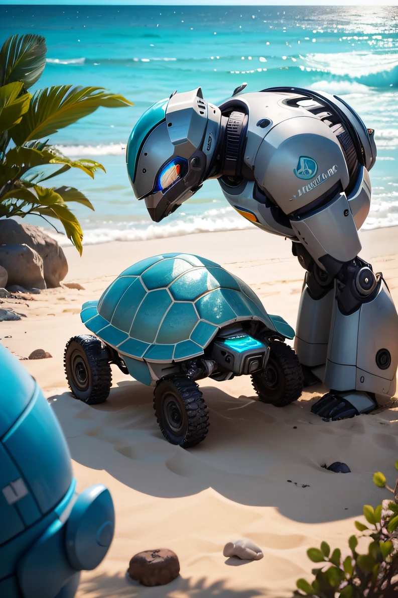 Genera un robot que se parezca a una tortuga que sirva para recoger la basura de las playas y el oceano