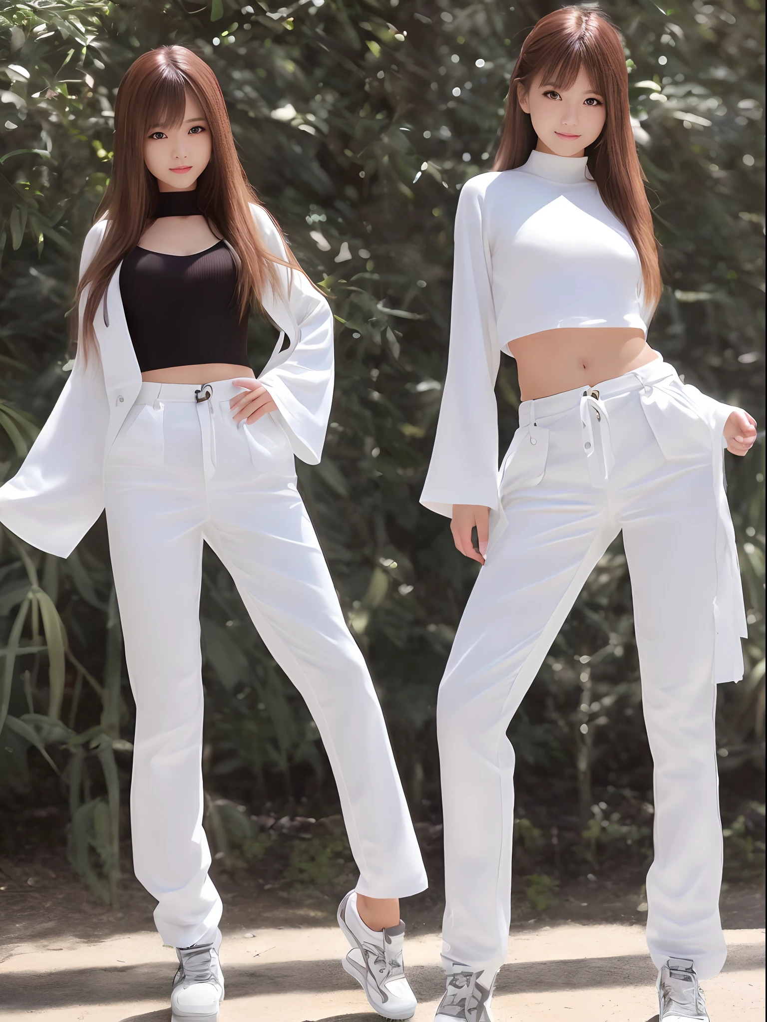 (Photorealsitic)(sixteen years old), Perfectly beautiful woman, (Full body 8K portrait), White Karate Uniform, White karate pants, Large bust,Stand alone, Make a high side kick, Large and dynamic hand and foot movements, Correct skeleton, beautiful proportion, Perfect facial detail, (Smile: 1.15), attractive beautiful face, gazing at viewer, a small face, 二重まぶた, Beautiful detailed eyes, long eyeslashes, ligh brown hair, poneyTail, Toned waist, Beautiful thin legs, toned ankles, bare-legged ,TOKYOcty