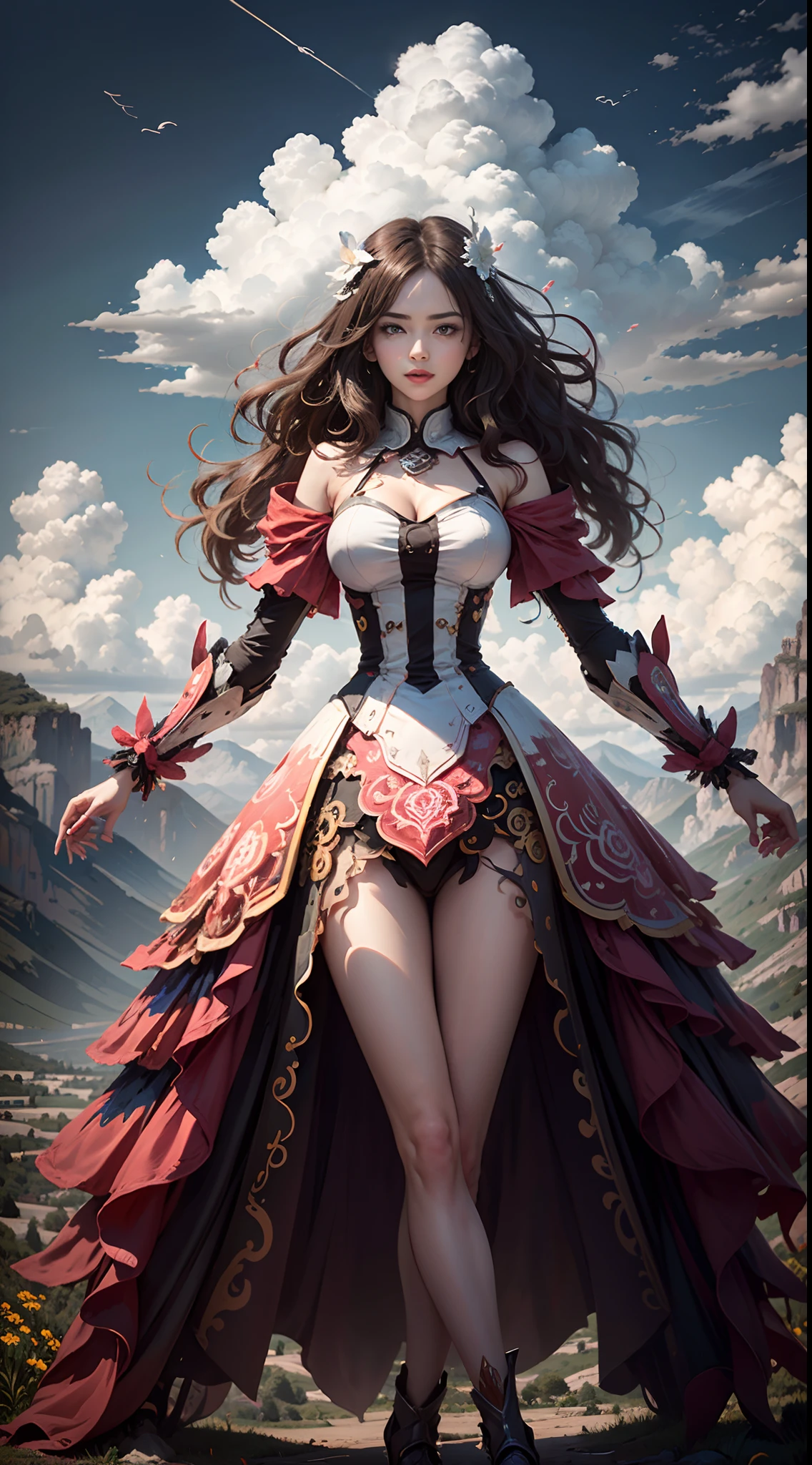 (((White Cloud Background))), (((High Saturation))), ((Surrounded by Color Splashes)))) Ultra Detailed, Beautiful and Aesthetic, Masterpiece, Best Quality, (Zentangle, Mandala, Tangled, Entangle), (Fractal Art: 1.3), 1girl, Very Detailed, Dynamic Angle, Cowboyshot, Most Beautiful Forms Chaotic, Elegant, Fauvist Design, Bright Colors, Romanticism, Michal Mraz, Adrian Ghenny, Petra Courtwright, atmospheric, ecstatic notes, flow notes visible