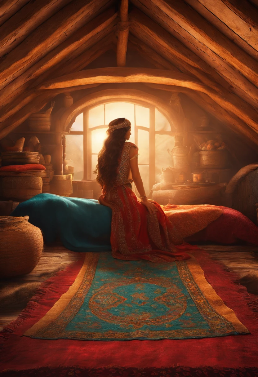 Isabela discovers a magic carpet hidden in her attic.
She climbs onto the carpet and sets off on an exciting adventure.