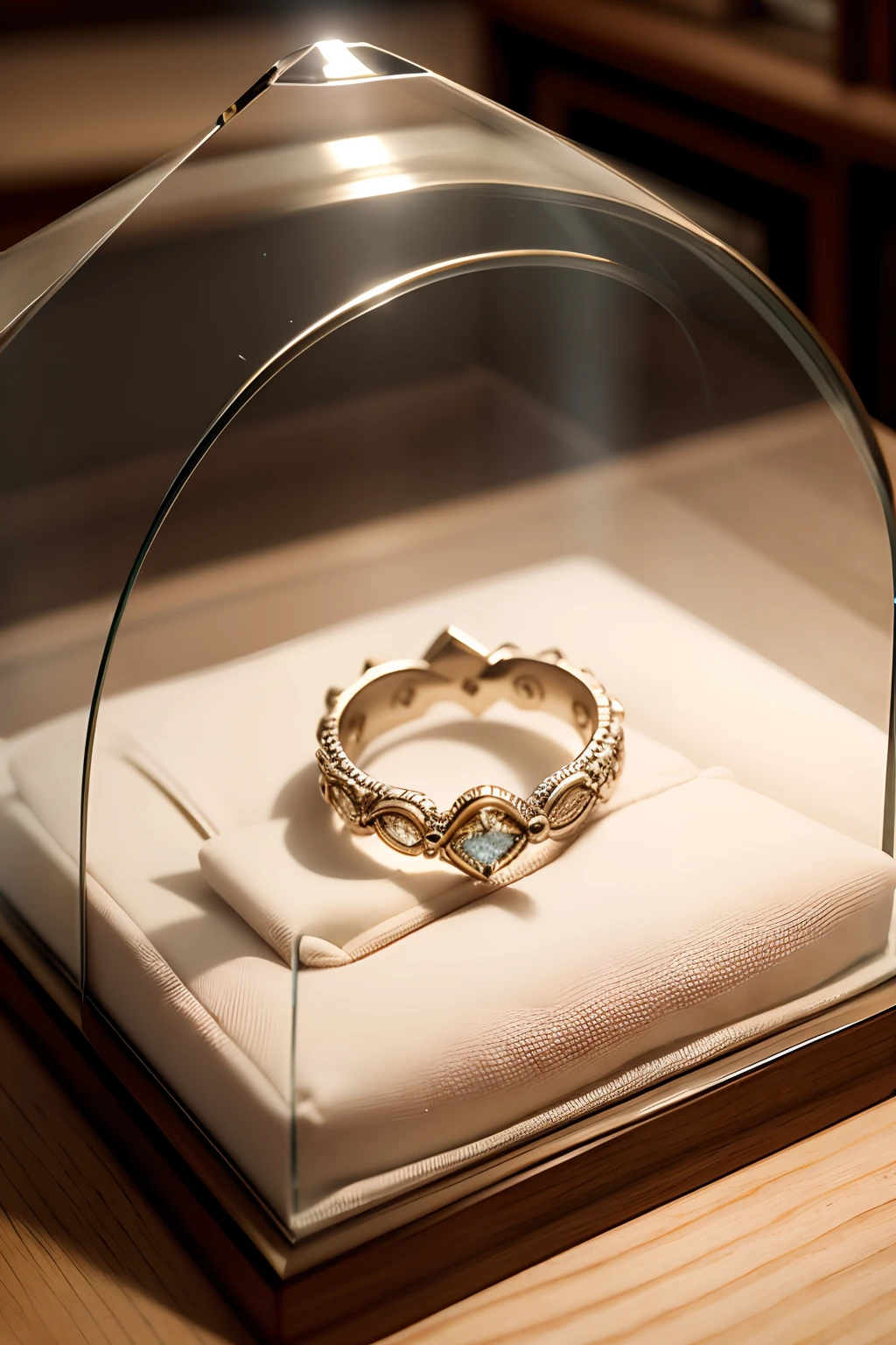 (A ring in a display case,Delicate and gorgeous ring)