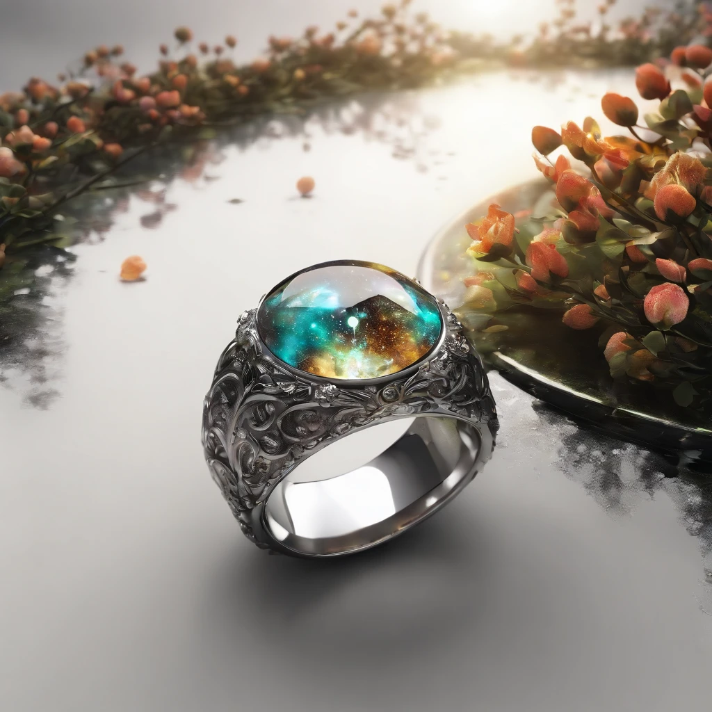 (Ring, metallic texture, details, focus:1.45),dark swamp ripple,filled with irregular geometric fluid oil,splashing nebula,flowers,Vine,planet,black hole, grid,bubble,flickering space outside the door, (colored anime style, white background: 1.45),