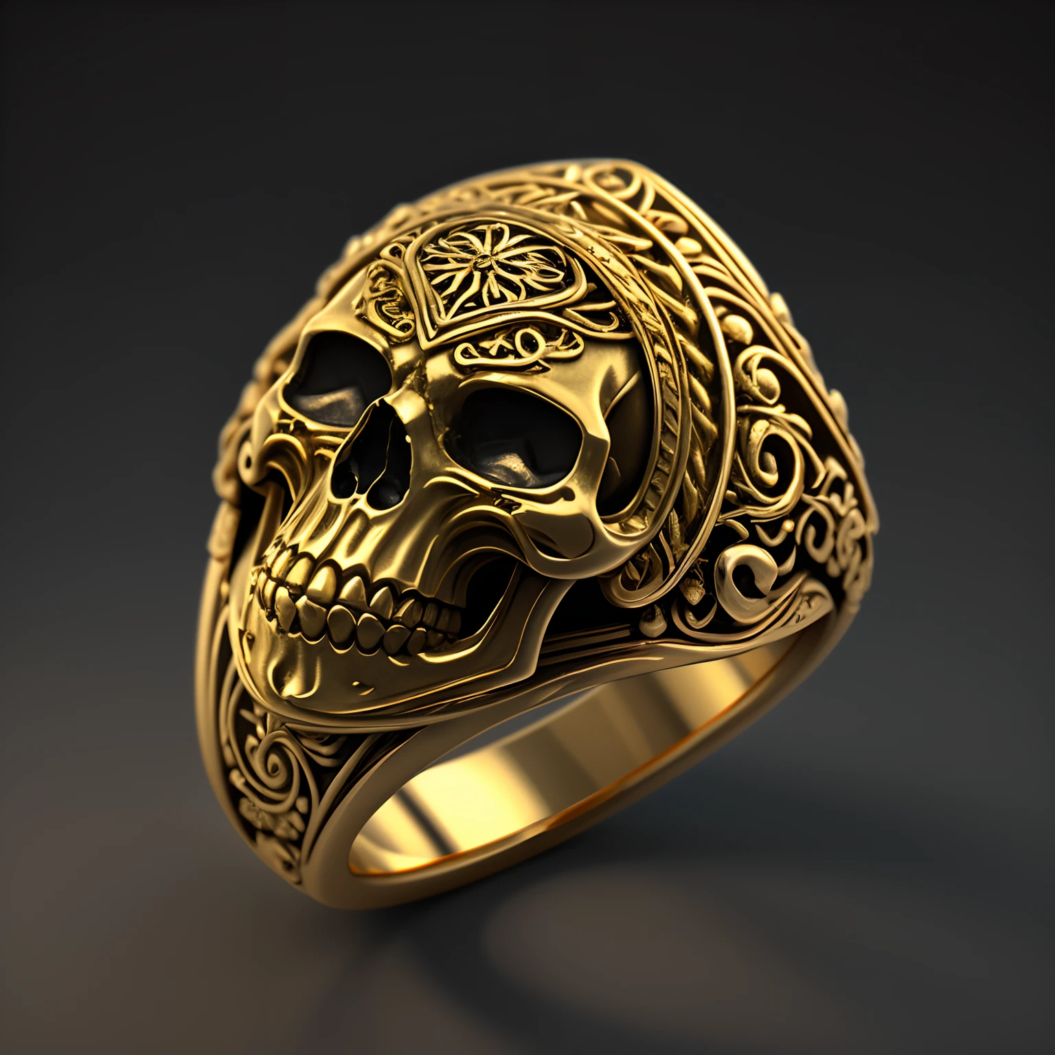 masterpiece, best quality, intricate detail, octane render, hdr,
no humans, simple background, black background, grey background, depth of field, gradient background,
ring, golden, cute skull in ring,
