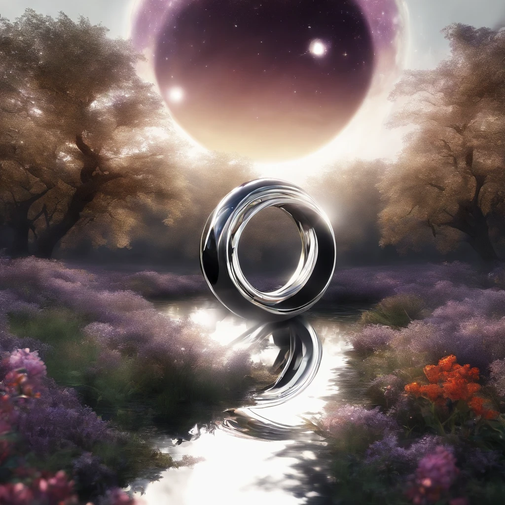 (ring, Metallic texture, Details, Focus:1.45),Dark swamp ripples,Fill with irregular geometric fluid oil,Splashing nebulae,Flowers,grape trees,planetes,black hole, grid,Bubble,Space flickering outside the door, (Color anime style, White background: 1.45),