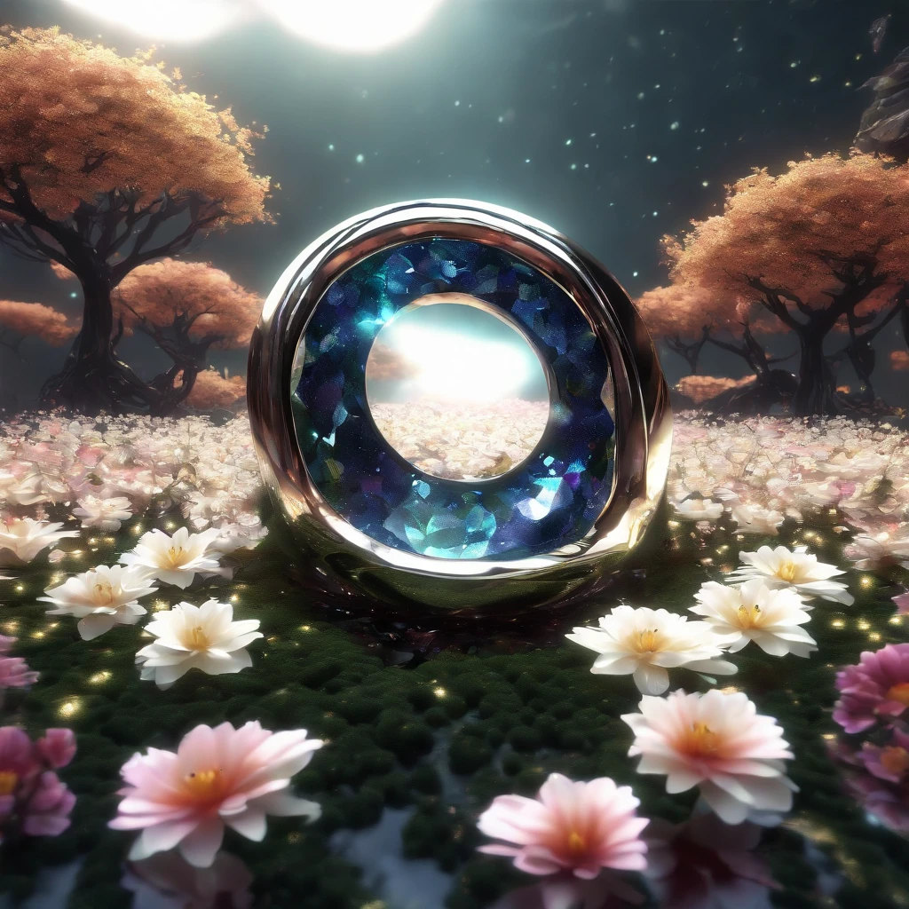 (ring, Metallic texture, Details, Focus:1.45),Dark swamp ripples,Fill with irregular geometric fluid oil,Splashing nebulae,Flowers,grape trees,planetes,black hole, grid,Bubble,Space flickering outside the door, (Color anime style, White background: 1.45),