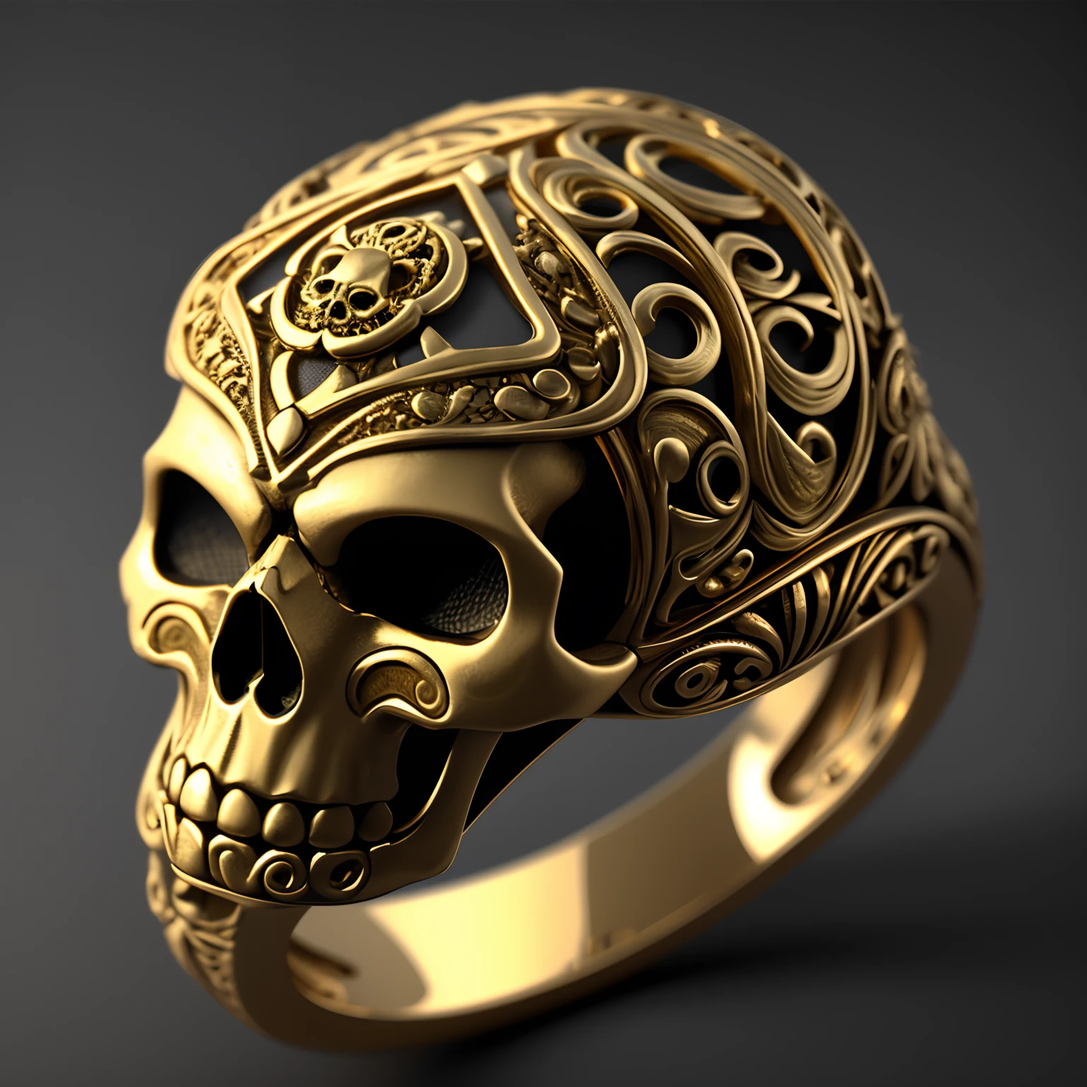 masterpiece, best quality, intricate detail, octane render, hdr,
no humans, simple background, black background, grey background, depth of field, gradient background,
ring, golden, cute skull in ring,