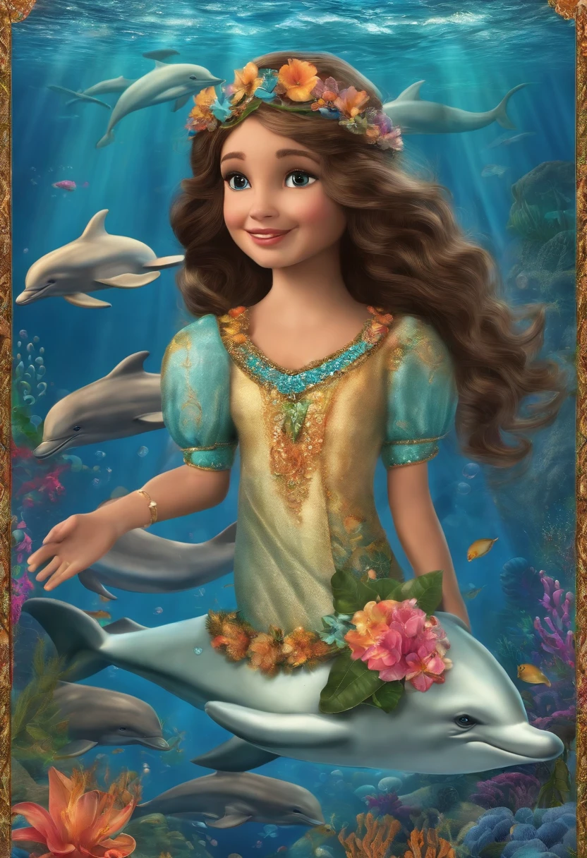Personalize for me Isabela and the rug dive into the enchanted ocean.
She and the carpet meet a pod of playful dolphins who teach them how to dance underwater.