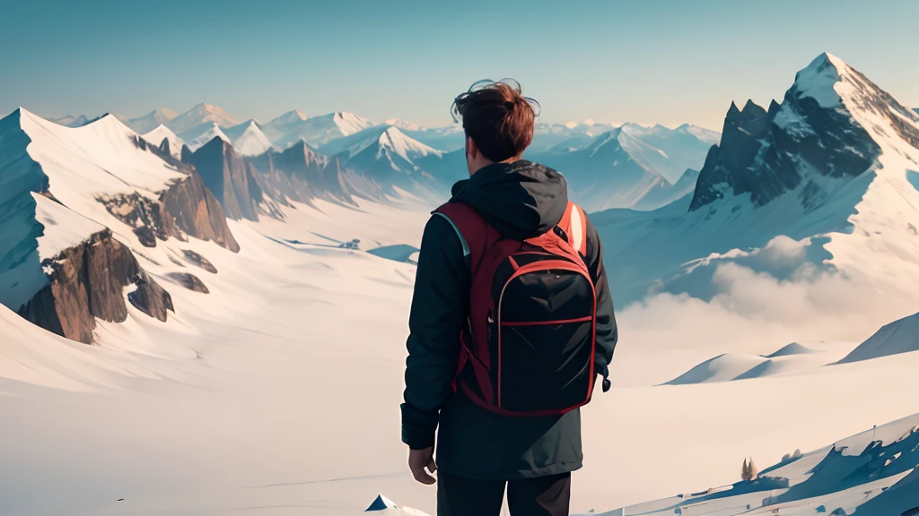 A man looks at the mountains from a distance