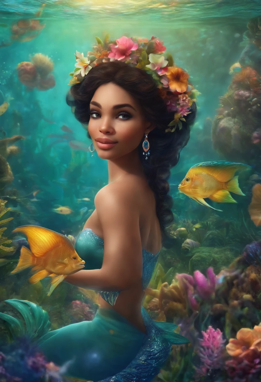 Customize for me Isabela and the rug reach an underwater enchanted kingdom.
She and the carpet befriend kind-hearted mermaids and explore their beautiful enchanted kingdom.