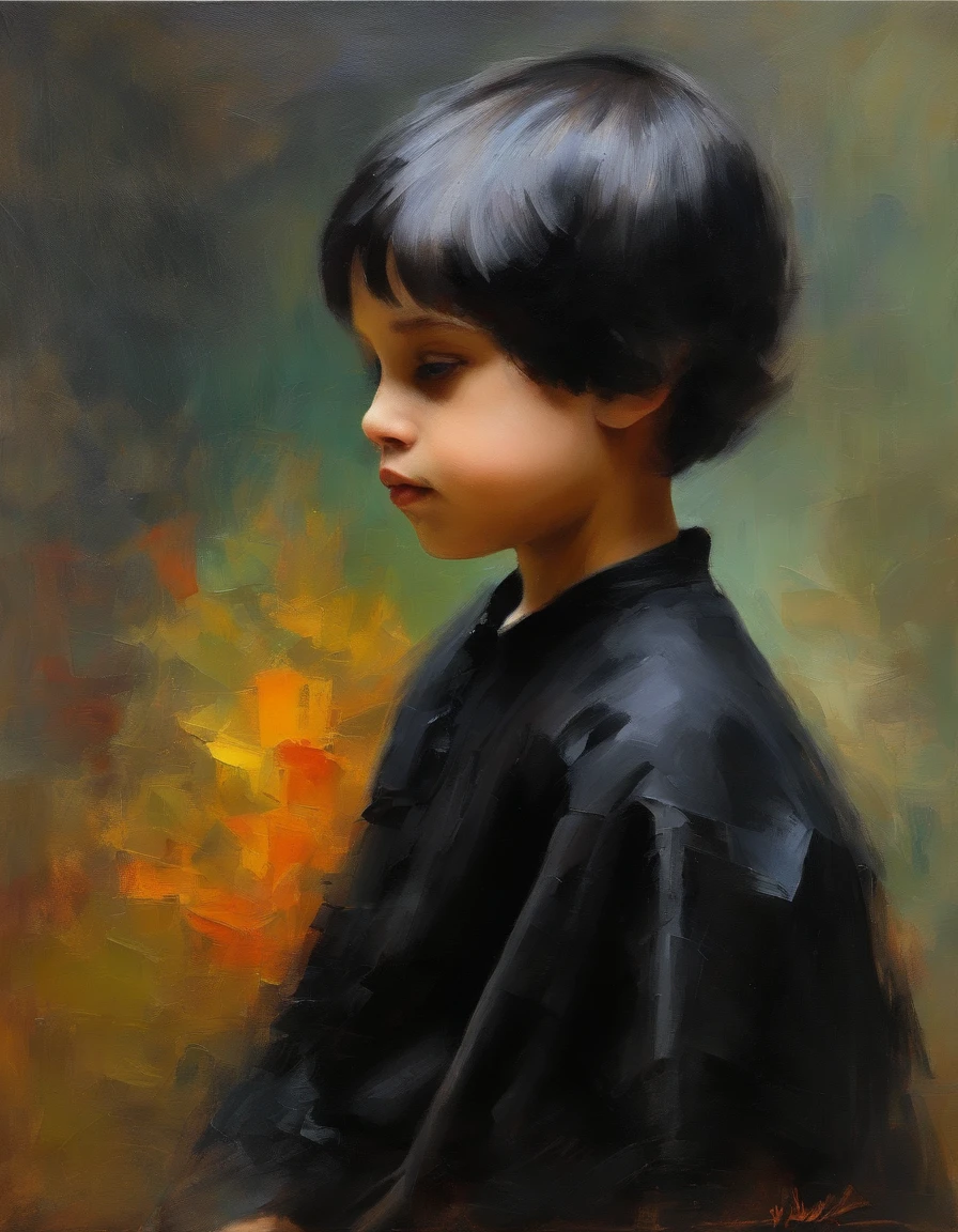 Tempos medievais, A -yeld Goboy with a black Bob haircut, Wearing a black roman cassock
，K HD |，8k,uma cor，