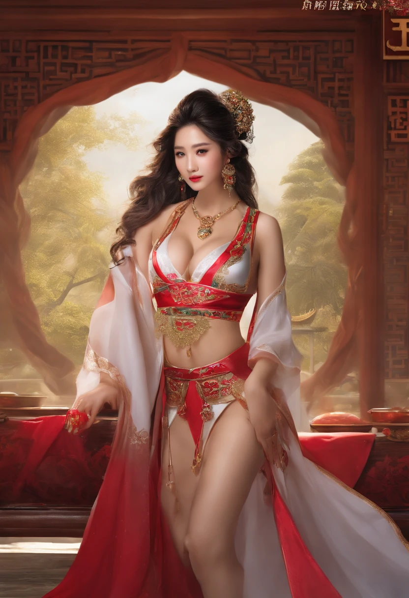 Chinese woman,Big chest,seductiv,Looming,with fair skin,lower back,closeup cleavage,Hyper-detailing,long whitr hair,full bodyesbian,Wear yarn