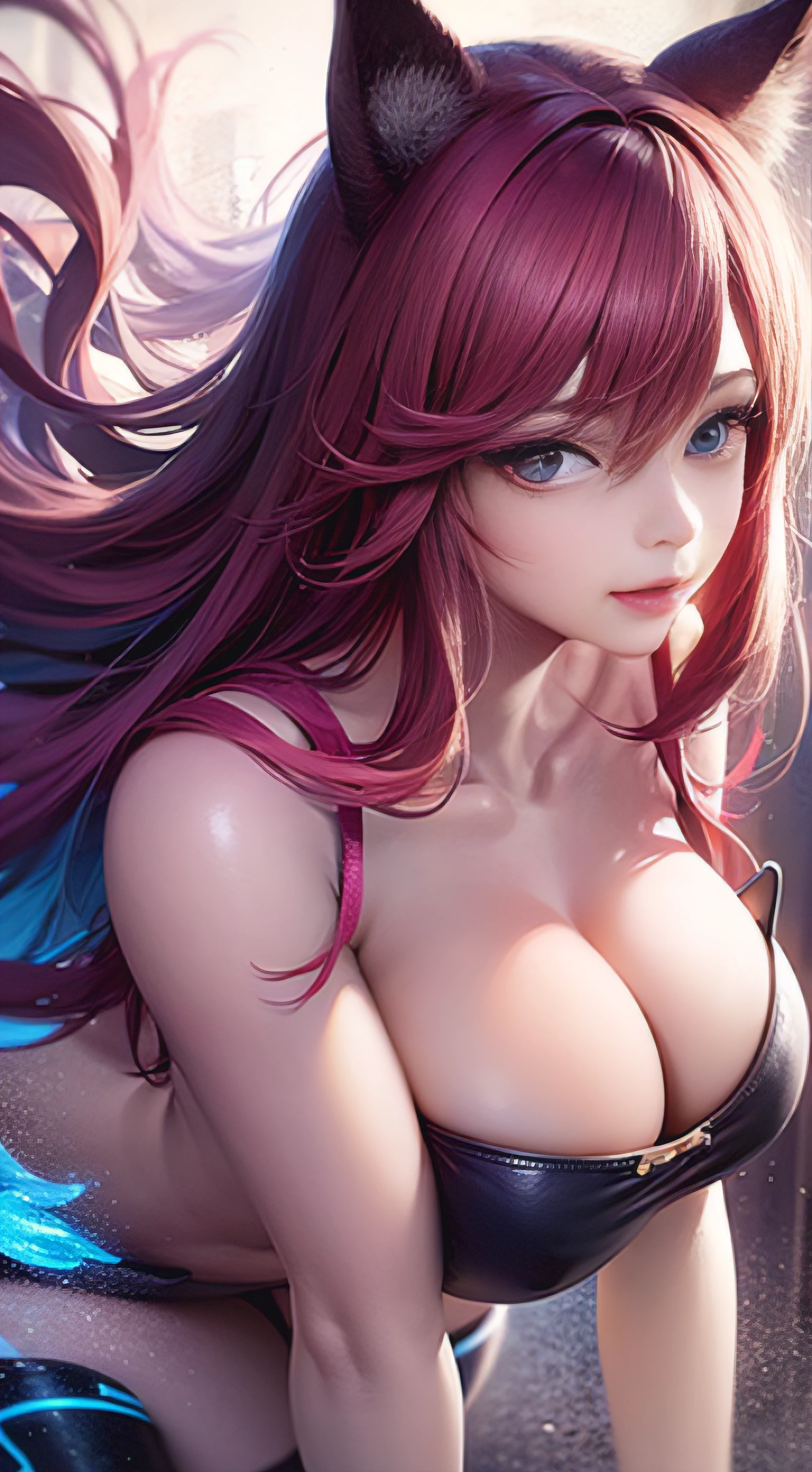 (((Masterpiece))), 1girll, Super detailed, Hyper-realistic face, (uettish expression), Manteau, Glowing cat ears, ((Super cute face)), ((Angelic face)), ((Incredibly beautiful eyes)), (glowing light eyes), (full bodyesbian), Pink boots, (multicolored hair), Super sexair, (Delicate and perfect hands), (Perfect anatomy), Super delicate and sexy b, Sexy pose(ulzzangs)), (ultra thin face), Exquisite features, Ultra detailed, Best quality, Cinematic lighting, Captivating beauty, Sexy look