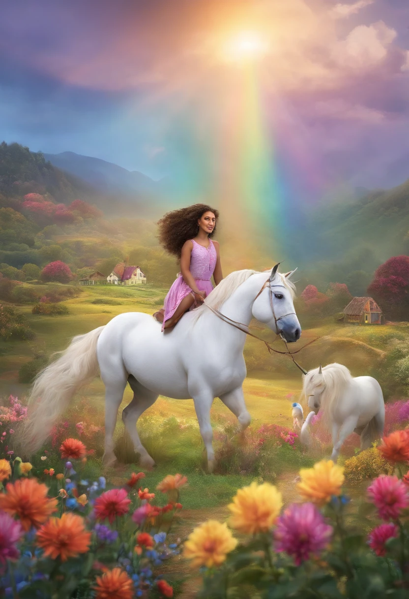 Isabela and the carpet discover a magical field full of unicorns and a rainbow.
The unicorns grant Isabela a special gift to help her on her adventures.