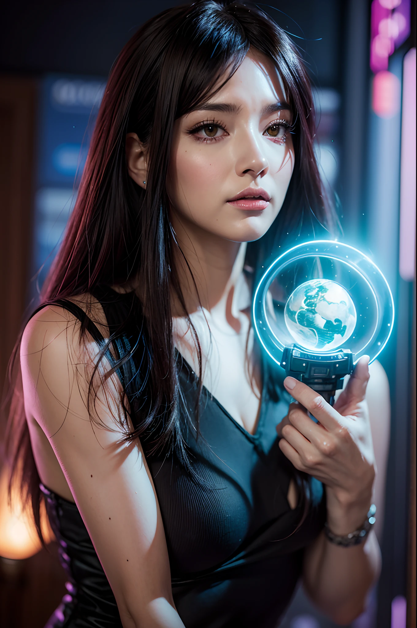 mulher jovem bonita, cabelos brancos, rosto lindo extremamente detalhado, olhos tristes, Teary, Cyberpunk, Cybernate, ciborgue, corpo e rosto sexy, vaporwave aesthetics, Synthwave, vestido longo de luxo, colorido, Psychedelic, intrincado, elegante, altamente detalhado, pintura digital, art-station, arte conceitual, liso, foco nítido, illustration, Arte de Artgerm e Greg Rutkowski e Alphonse Mucha