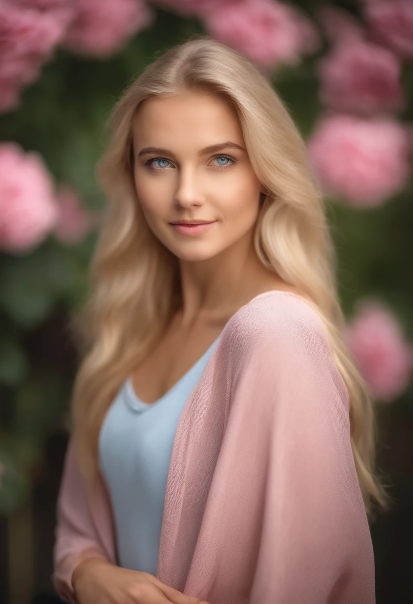 blonde haired girl with blue eyes and a pink top, gorgeous young model, soft portrait shot 8 k, soft portrait, portrait soft light, portrait soft low light, medium portrait soft light, beautiful soft lighting, beautiful blonde girl, beautiful young girl, soft morning lighting, cute young girl, 🤤 girl portrait, young girl, delicate soft hazy lighting, gorgeous soft lighting, standing