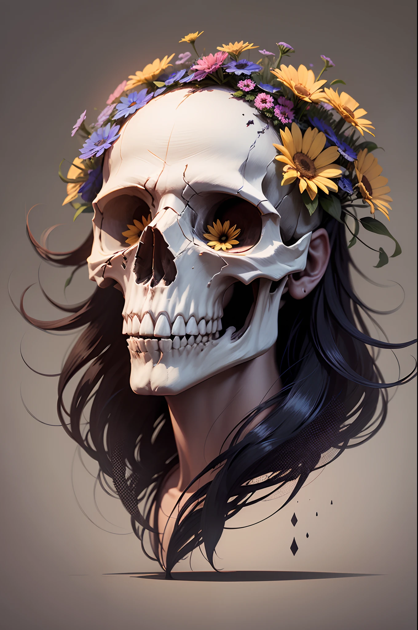 skull with flowers in vector  - --auto --s2