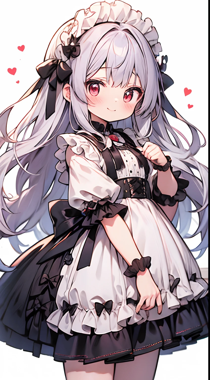 masutepiece, Best Quality, Ultra-detailed, kawaii, Cute, lovely, Extremely detailed, 4K, 8K, Best Quality, Beautiful, Anime style,Full body up, A -yeld gi Lori, Solo, Maids,Lolita,magical little giutiful lilac hair,Beautiful red eyes, Beautiful eyes,Yumekawa,White-skinned,Half Twin,Bangs Patsun,length hair,  slim, slender, Smile