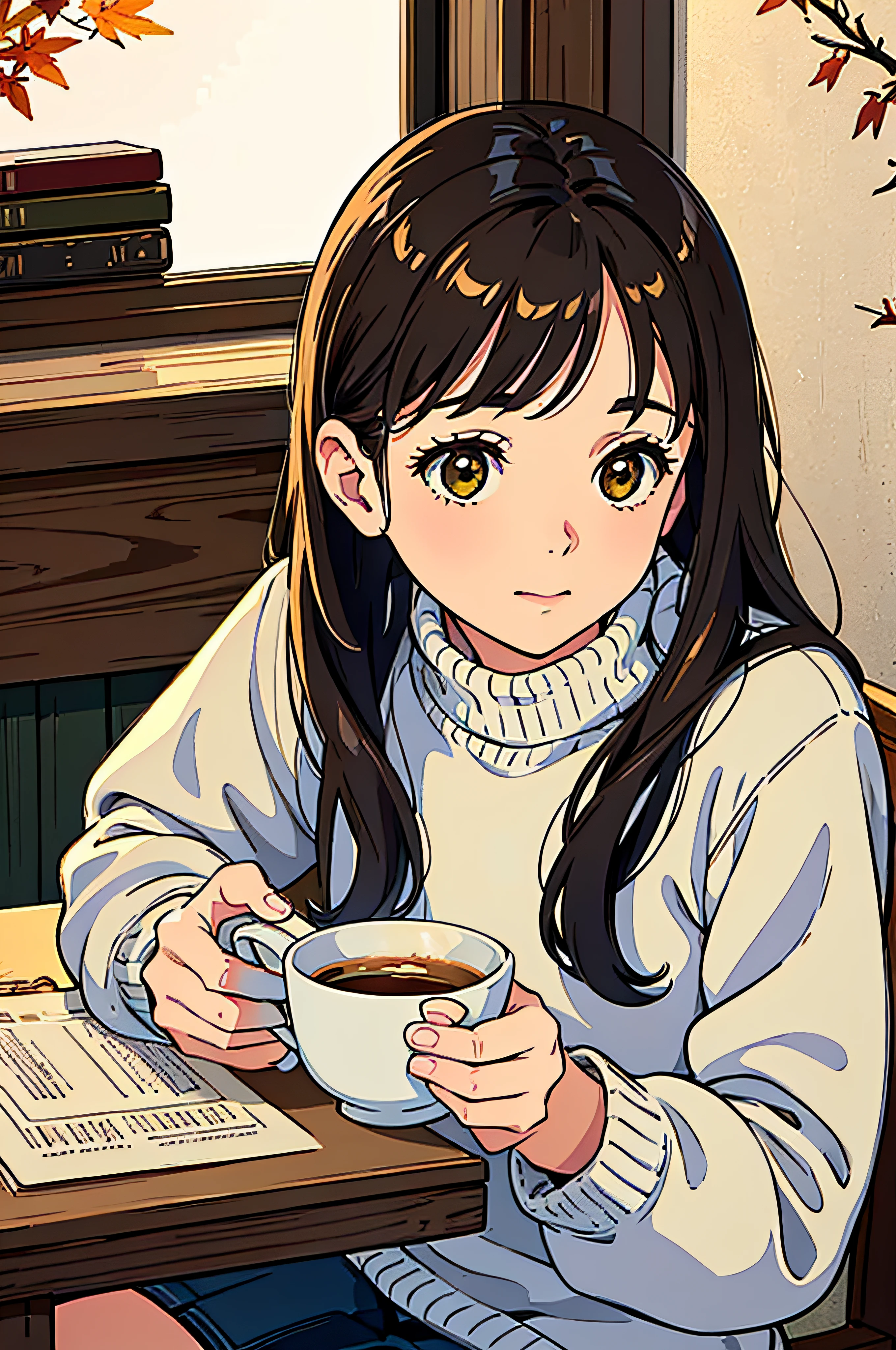 a close up of a person holding a cup of coffee on a table, cozy aesthetic, flatlay book collection, 🍂 cute, 🍁 cute, cosy vibes, happy cozy feelings, designed for cozy aesthetics!, seasons!! : 🌸 ☀ 🍂 ❄, gilmore girls aesthetic, hyperrealistic fall, cozy setting, cozy place, cold as ice! 🧊, cozy wallpaper