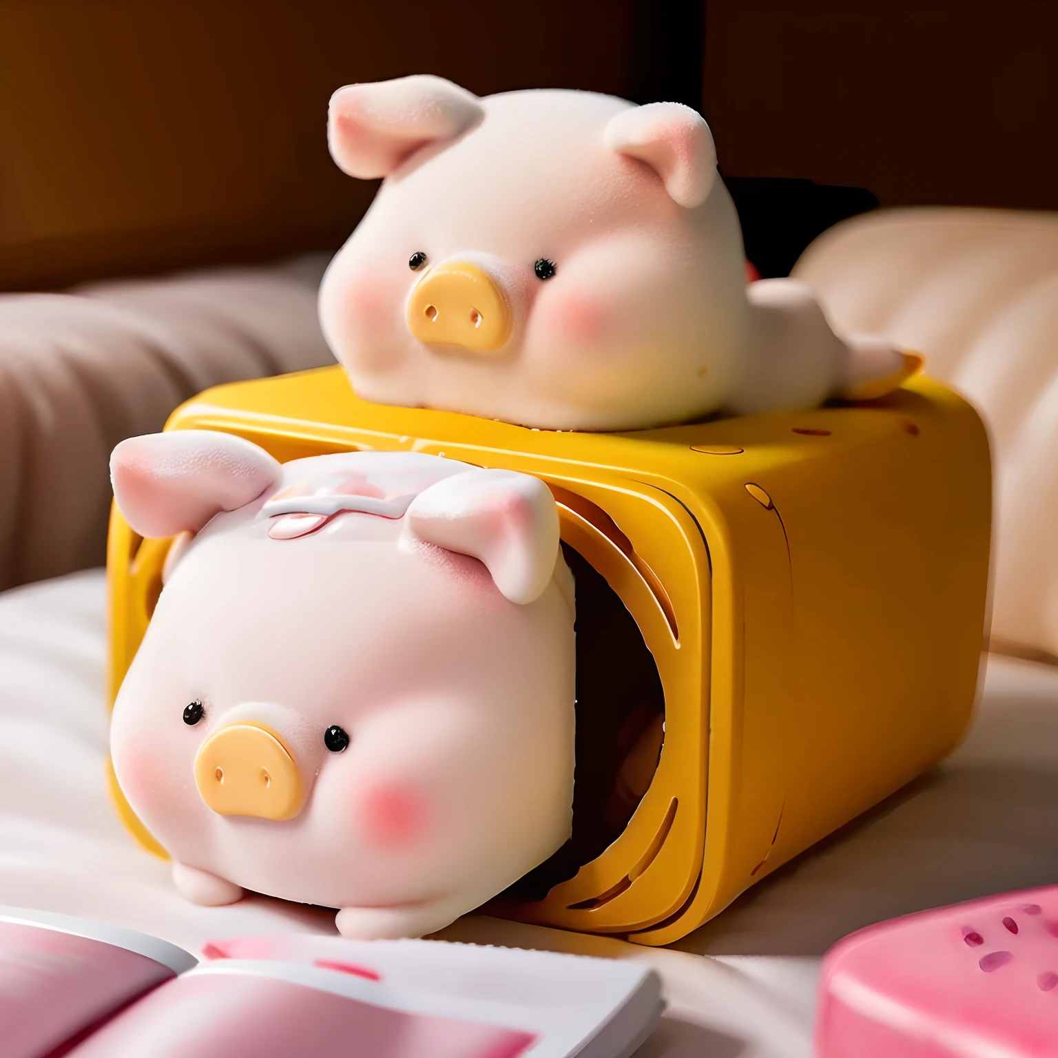 ((Best quality)), ((Masterpiece)),Lulu, Pig, Calling gesture,Lie down in bed,Sick