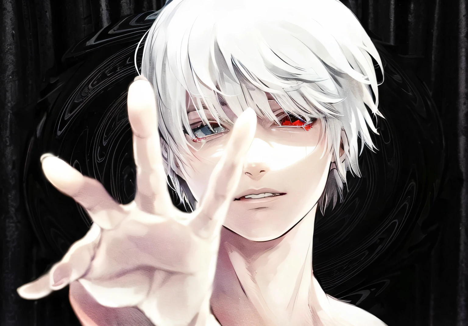 ken kaneki, tokyo ghoul, white hair, crying , sad , one eye black other red