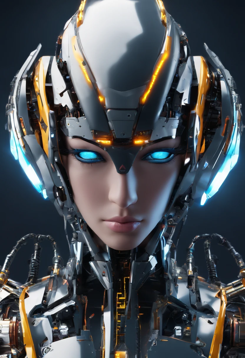 Woman dressed in Gundam mecha , long legged,Large bust,Science fiction, Front view, sense of science and technology, C4D, OC Renderer, Illusion Engine, high detailing, industrial design, 8K HD, studio lights, Retro,refined face,Delicate eyes,Bust,largeeyes