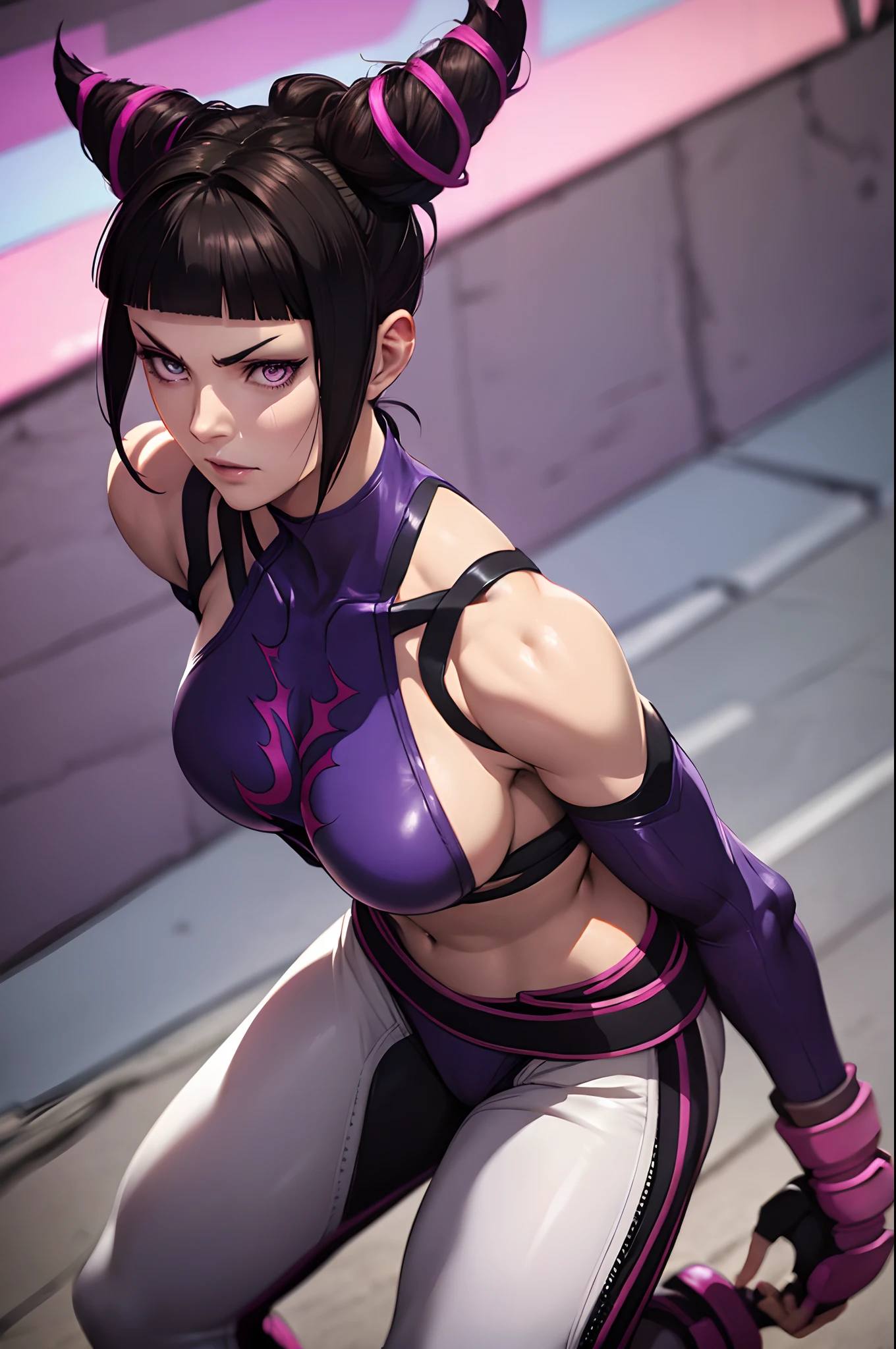 juri, street fighter, on the fighting ring, highly detailed, deep image, realistic full-lenght photo