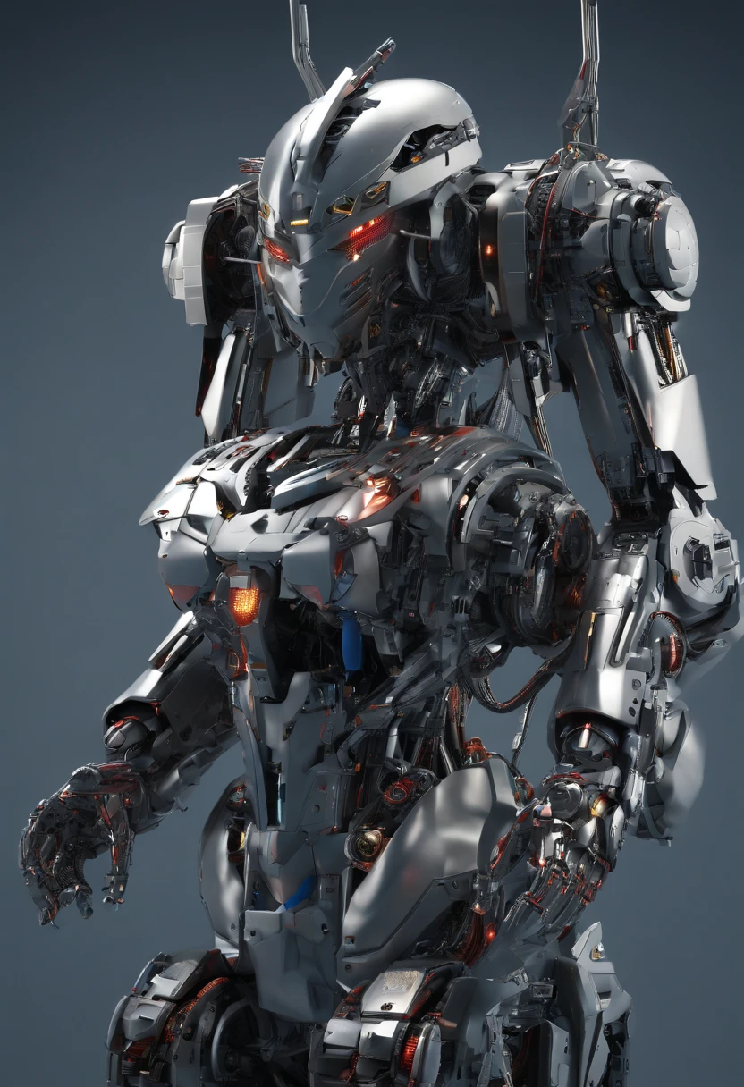 Woman dressed in Gundam mecha , long legged,Large bust,Science fiction, Front view, sense of science and technology, C4D, OC Renderer, illusion engine, high detailing, industrial design, 8K HD, studio lights, Retro,refined face,Delicate eyes,Bust,largeeyes