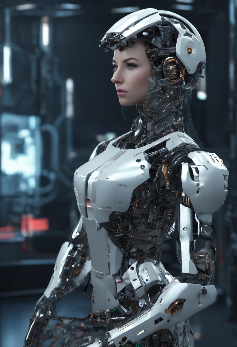 (Top image quality, A masterpiece of unparalleled detail, Cinematic texture): Female droid,((largeeyes:1.1, There is compassion in the deep eyes:1.4, Mechanical skeleton), (Neon Yellow Vibe vibe:1.2, Furry ripples connected by wires:1.2, Abrasion texture:0.9))，Floating in space, The body is like a hollow, Look out the window, Aesthetics, abstract beauty, near perfection, pure form, intricate detail, winner of the year's best photo, photo epic of the year, epic cinematic shot, pure form, intricate detail, 8k post-production, High resolution, super Detail, trending on ArtStation, sharp focus, studio photos, intricate detail, Very detailed,