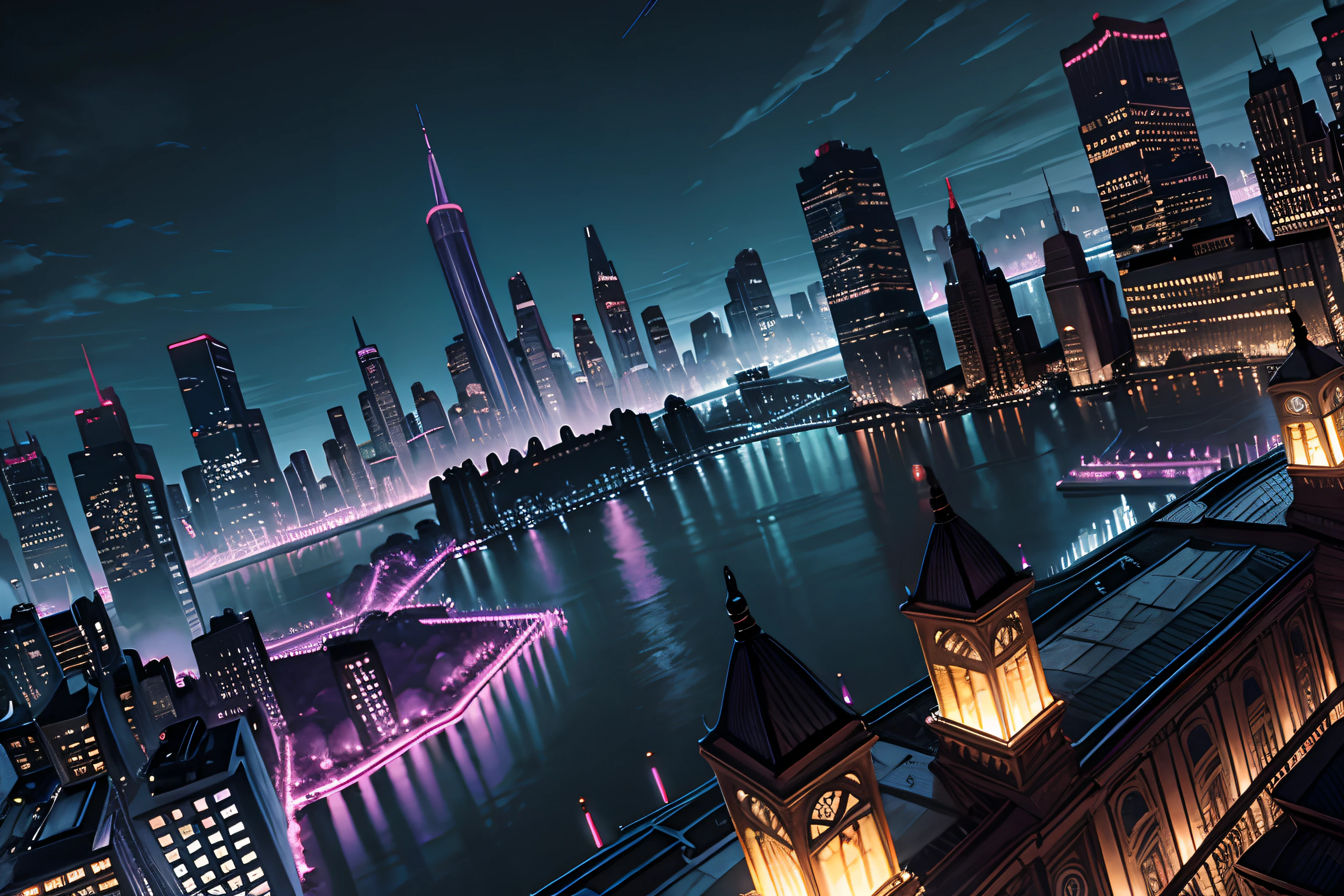 view of gotham city, midnight