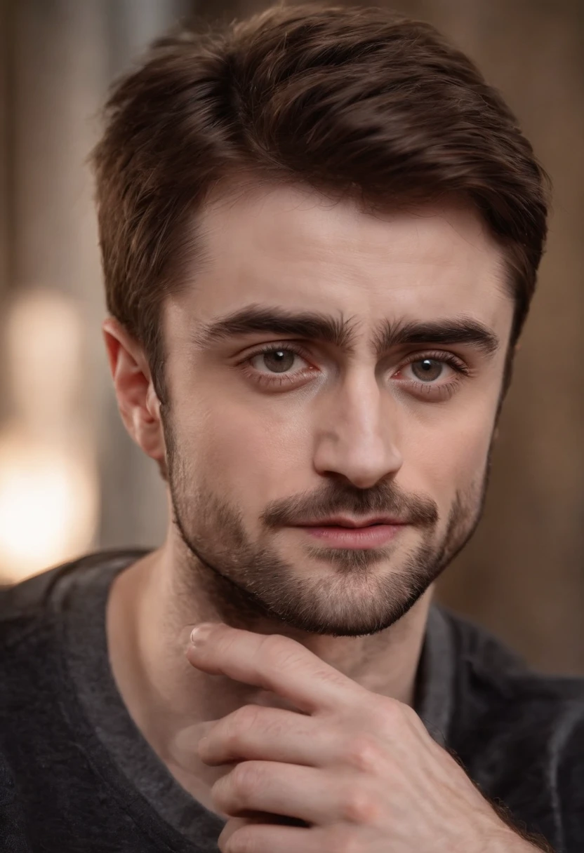 "Create a photorealistic 8K portrait of Daniel Radcliffe as woolverine with a muscular physique. He should be captured in a cinematic close-up shot, exuding intensity and seriousness. Daniel Radcliffe's face, having woolverine clawsshould feature a stylized, photorealistic version of Wolverine's facial hair. He should also have Wolverine claws extended from his knuckles. In this close-up shot, he's smoking a cigar, with dramatic cinematic lighting that enhances the mood and intensity of the scene. The focus should be on his intense expression and the smoke billowing around him, creating a captivating and powerful portrait."