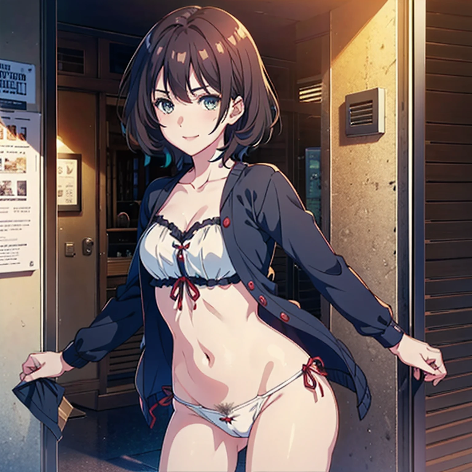 1girl in, lightsmile, Shiny skin, Best Quality, ​masterpiece, (Game CG:1.4) ,Detailed beautiful face and eyes,Pubic hair, Aoi hinami,  Cowboy Shot,