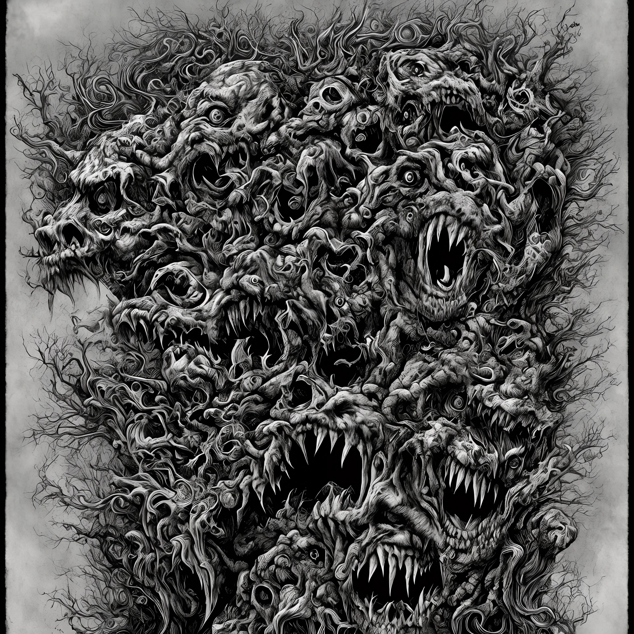 horror schizophrenia black and white monster