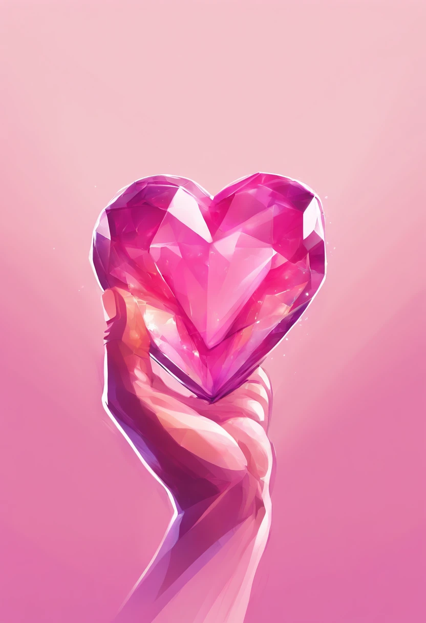 hand holding pink heart shaped crystal