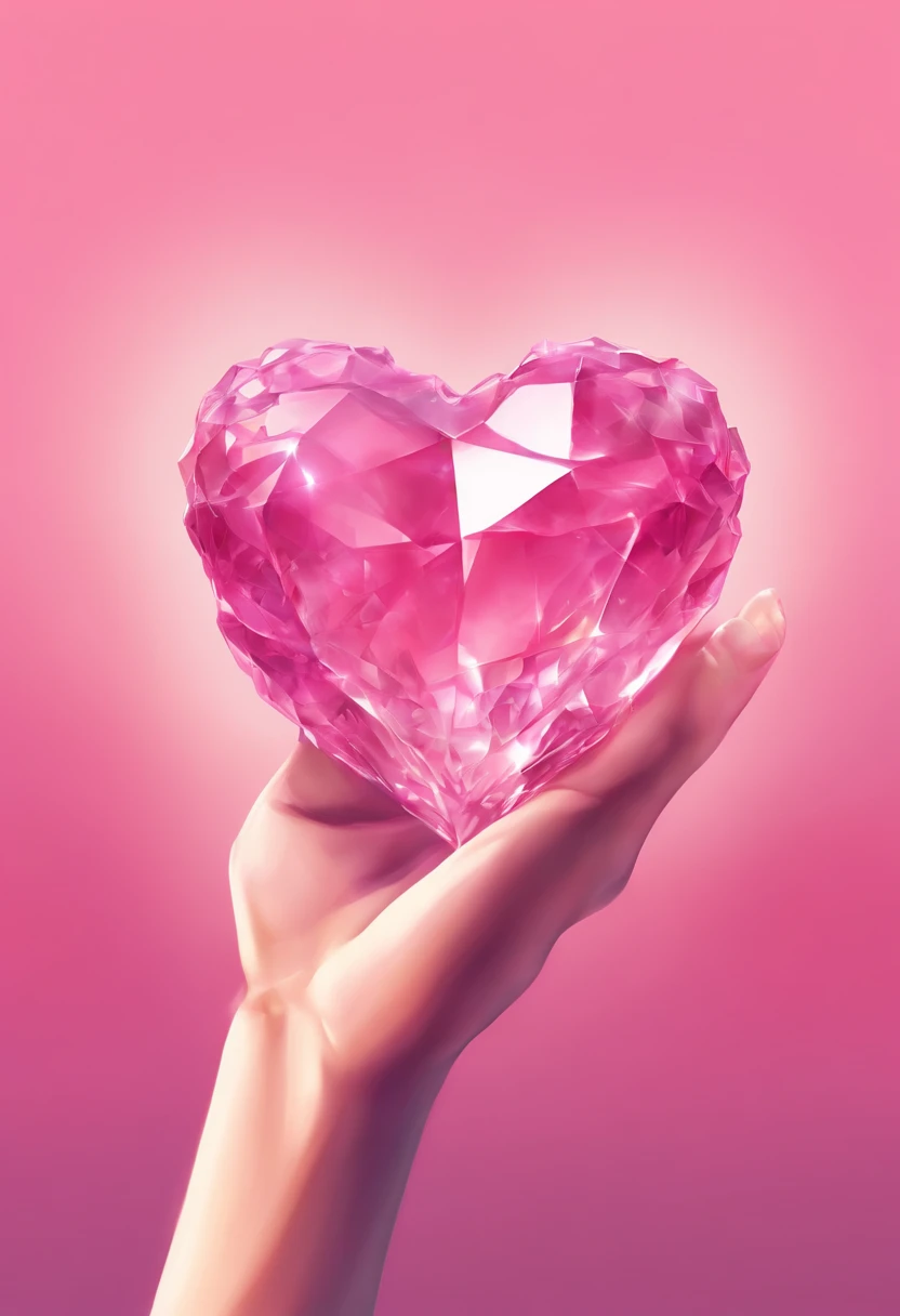 hand holding pink heart shaped crystal