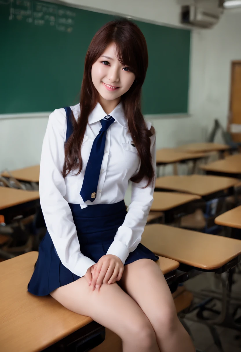 1girl,23yo.strawberry print panties ,.classroom brown eyes, brown hair, cardigan, female pubic hair, full body, gyaru, hair ribbon, lips, loafers, long hair, looking at viewer, panties, plaid, plaid skirt, realistic, red ribbon, , shirt, short sleeves, simple background, sitting, skirt, skirt lift, smile, solo, spls, standing, striped, white neckerchief, white shirt.