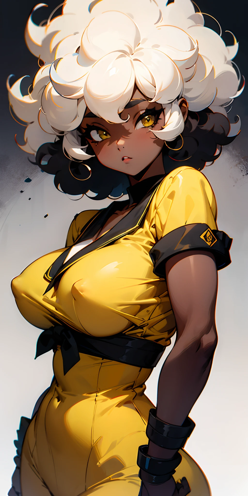 Shadbase style art afro girl black girl curly hair yellow shirt big boobs