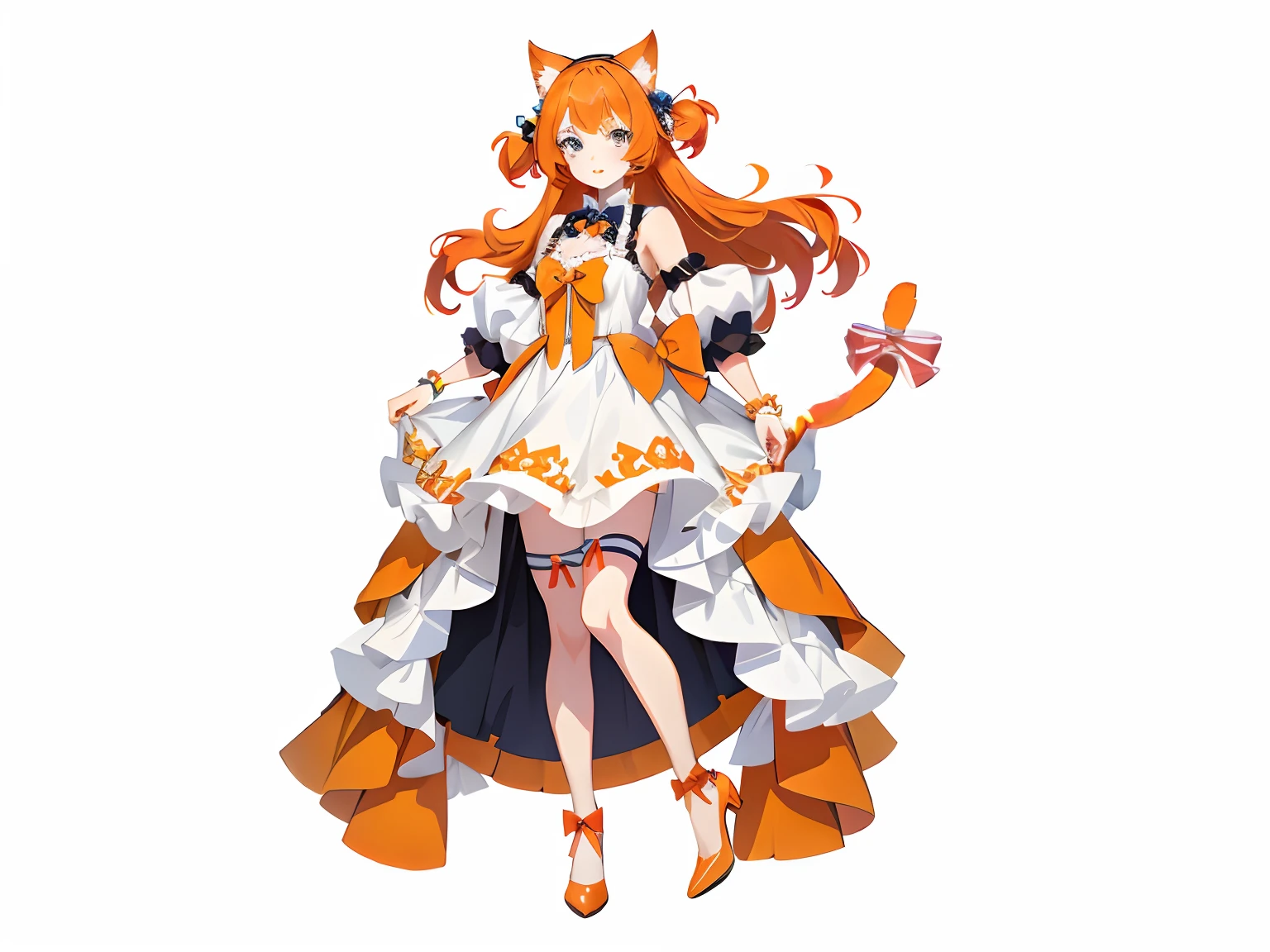 best quality,ultra-detailed,realistic,orange,cat,tail,portrait,vivid colors,studio lighting,sharp focus