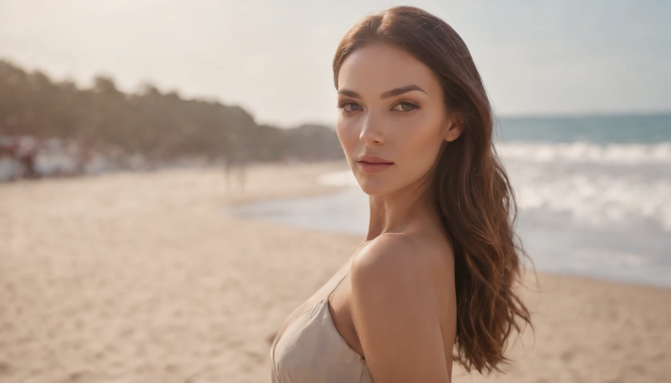a beautiful model, rest in beach, 4k, high detailed