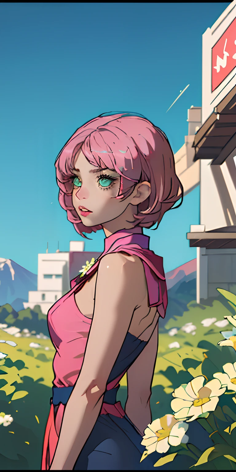 (melhor qualidade, obra-prima), 1girl, olhando para o espectador, fundo desfocado, parte sup(master part, melhor qualidade) Alisa Rosto bonito, Olhos verdes detalhados , roupas elegantes e detalhadas , puffy lips ,Short Pink Hair Flower Accessories, (melhores detalhes) ( melhor qualidade) espetacular, dramatic scenery, Tekken
erior do corpo, contemporary, vestido