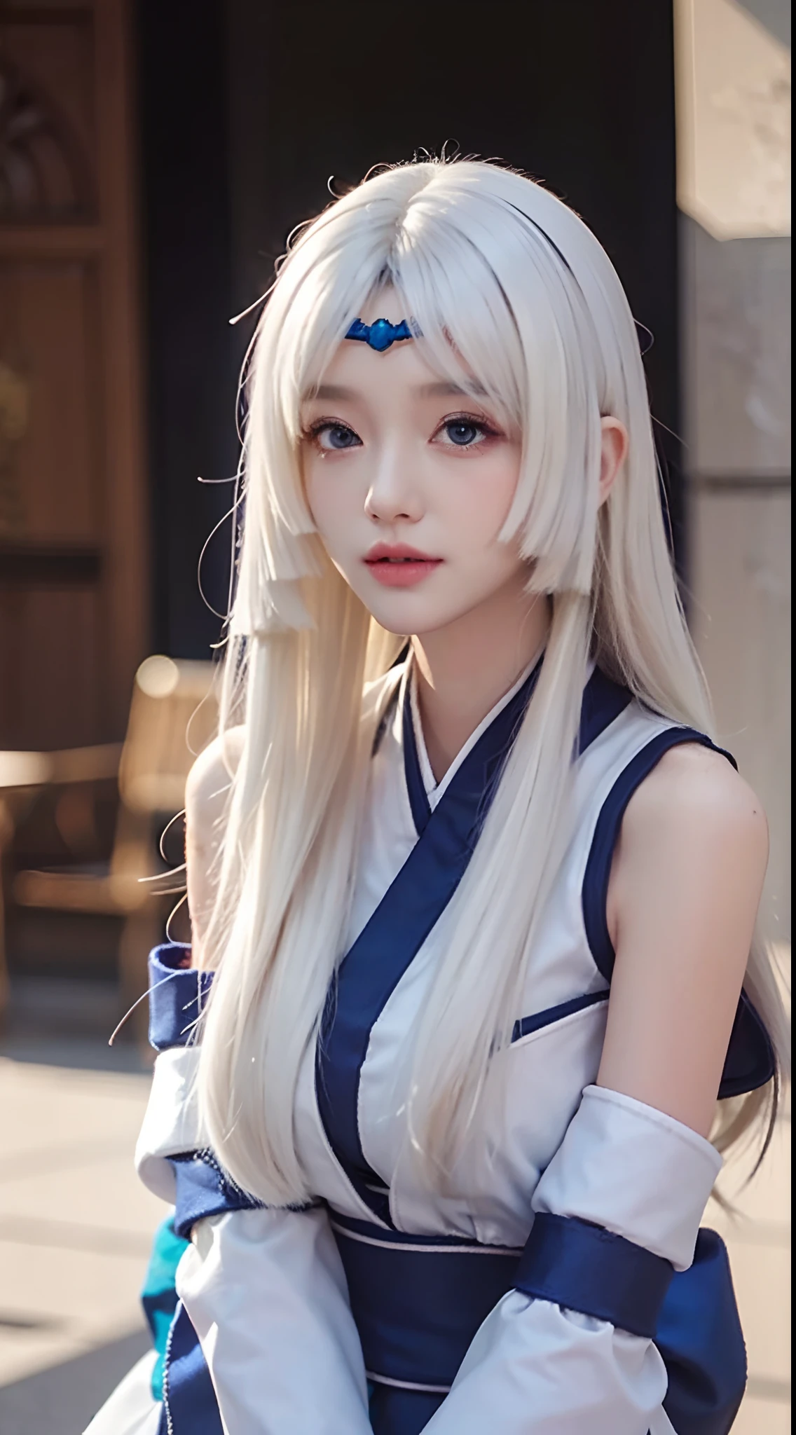 Kagura mobile legends, long white hair, shiny brown eyes